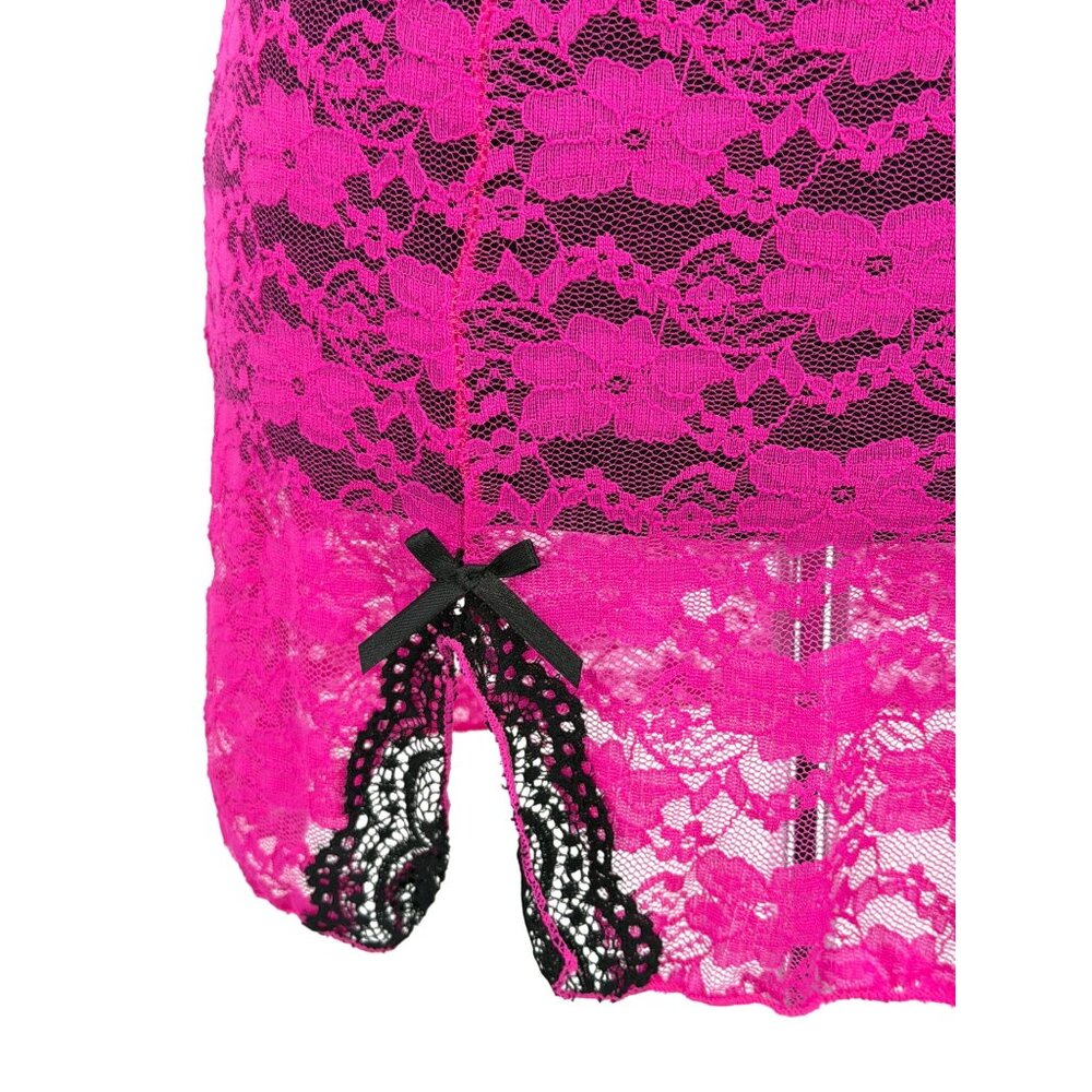 Hot Pink & Black Lace Push-Up Mini Slip Dress Lingerie M| Y2K Barbiecore Boudoir - Picture 4 of 13